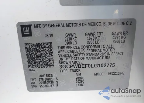 2020 Chevrolet Silverado 1500 2Wd Short Bed Custom from USA, damaged, VIN 3GCPWBEF0LG102775